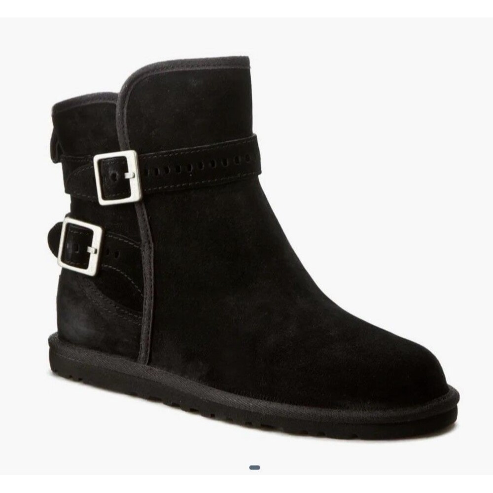 UGG Australia Simmens Black Suede Leather Waterproof Biker Boots Buckle Size 7